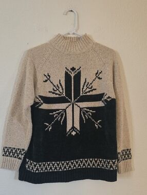 Russ, Cream and Black Snowflake Cowl-Neck Sweater